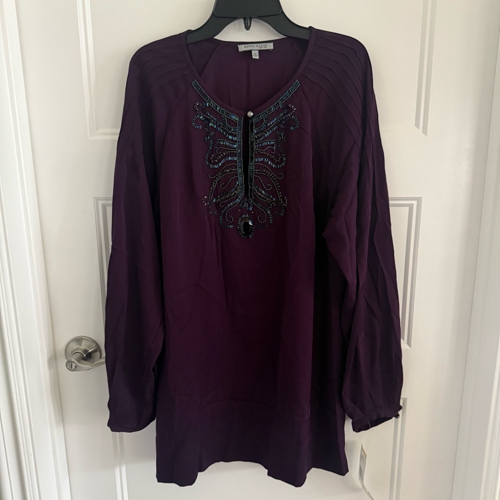 Anne Klein purple long sleeve blouse - size M